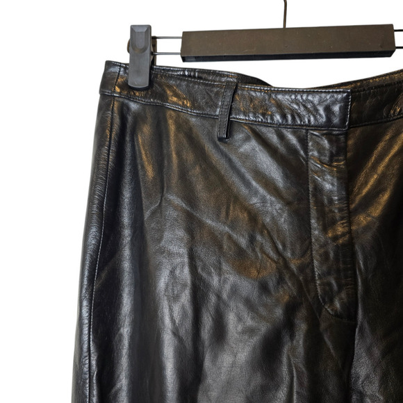 Vintage 90s Y2K Ann Taylor Loft Black Leather Straight Leg Pants 8p - Picture 2 of 7